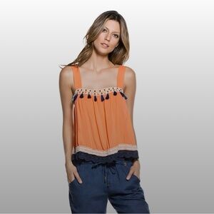 OndadeMar Orange Camisole with Black Tassels